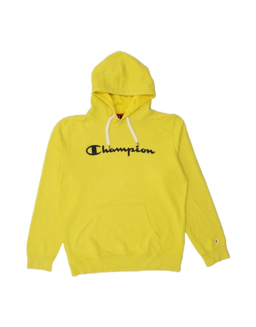 Vintage Champion Graphic Hoodie Jumper Large In Yellow