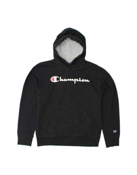 Vintage Champion Graphic Hoodie Jumper Medium In Black - view 1