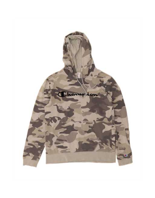 Vintage Champion Graphic Hoodie Jumper Medium In Grey Camouflage