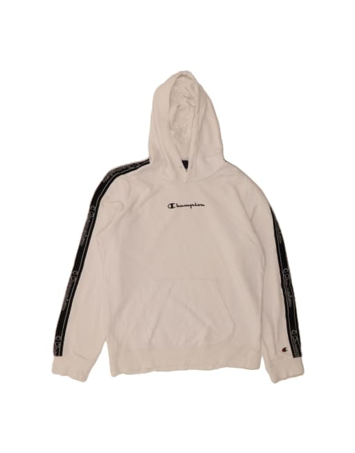 Vintage Champion Graphic Hoodie Jumper Medium In White Colourblock