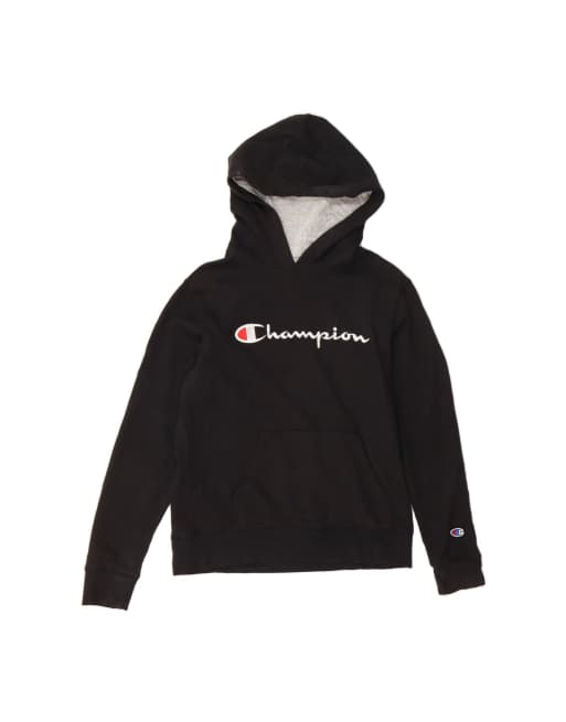 Vintage Champion Graphic Hoodie Jumper UK 14 Large In Black