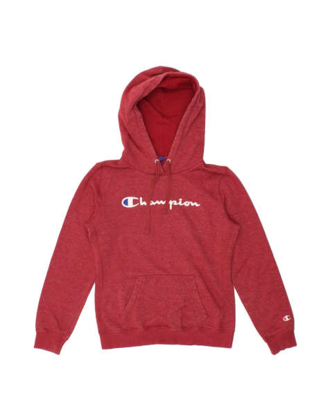 Vintage Champion Graphic Hoodie Jumper UK 14 Medium In Burgundy - view 1
