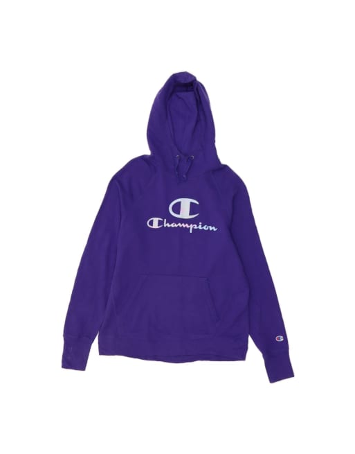 Vintage Champion Graphic Hoodie Jumper UK 14 Medium In Purple