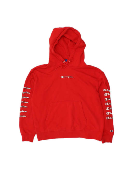 Vintage Champion Graphic Hoodie Jumper UK 16 Large In Red