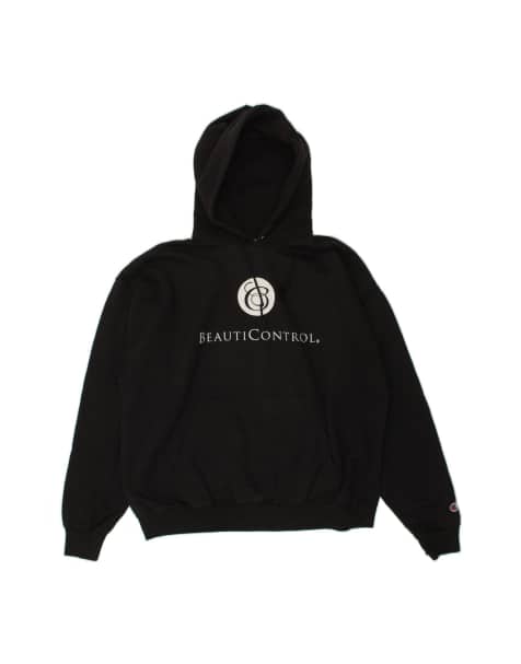 Vintage Champion Graphic Hoodie Jumper XL In Black - view 1