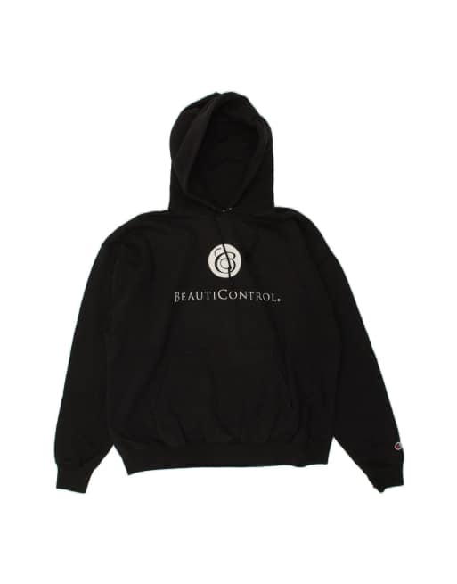Vintage Champion Graphic Hoodie Jumper XL In Black