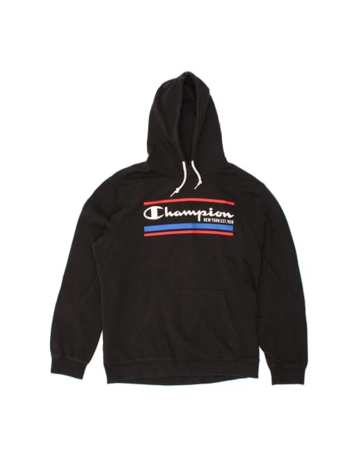 Vintage Champion Graphic Hoodie Jumper XL In Black