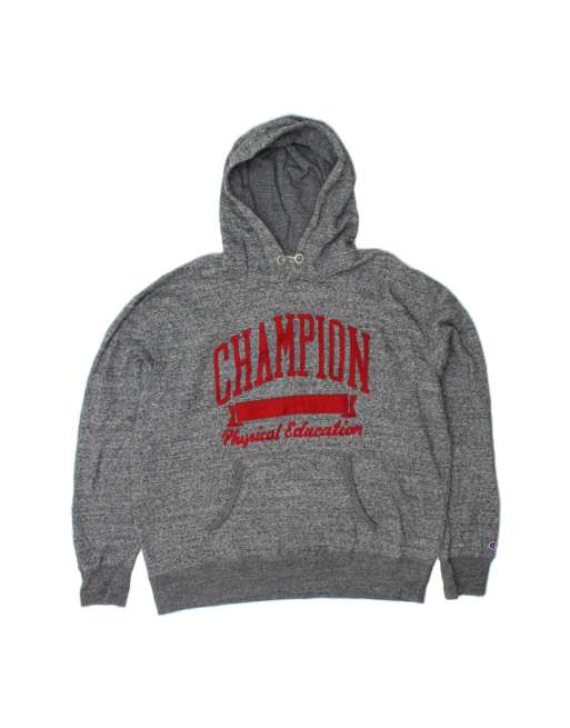 Vintage Champion Graphic Hoodie Jumper XL In Grey Flecked