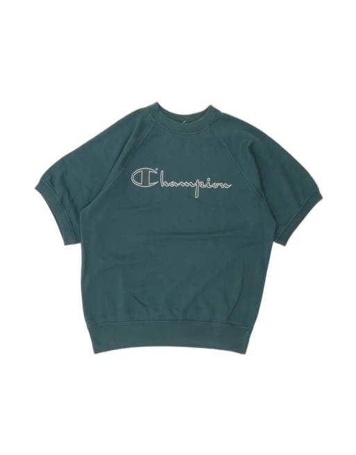 Vintage Champion Graphic Short Sleeve Sweatshirt Jumper UK 14 Medium In Green