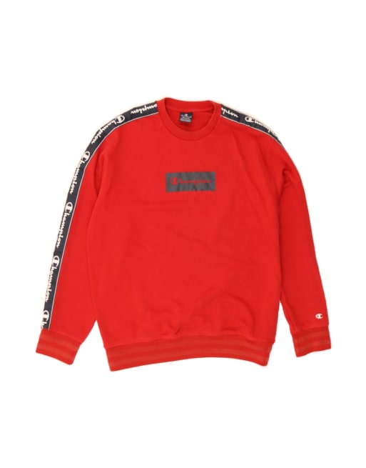 Vintage Champion Graphic Sweatshirt Jumper Medium In Red Colourblock