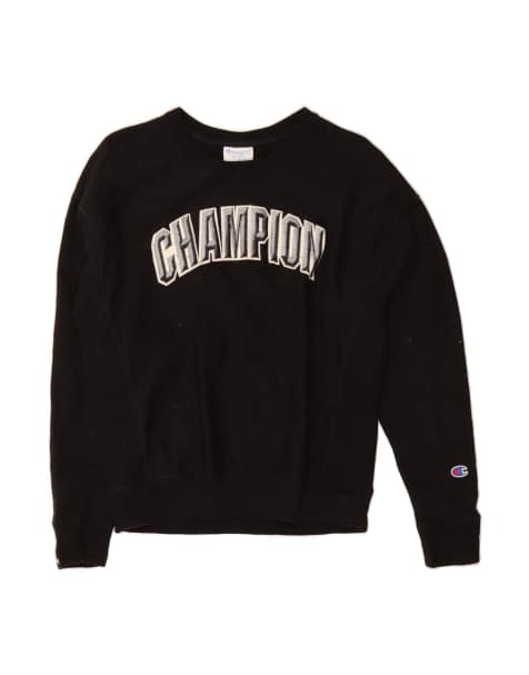 Vintage Champion Graphic Sweatshirt Jumper UK 14 Medium In Black - view 1