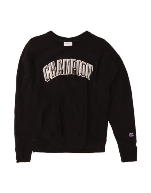 Vintage Champion Graphic Sweatshirt Jumper UK 14 Medium In Black