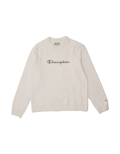 Vintage Champion Graphic Sweatshirt Jumper UK 14 Medium In White - view 1