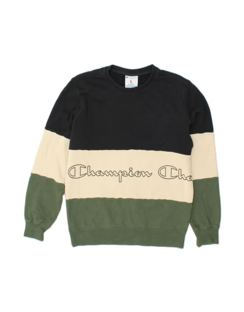 Vintage Champion Graphic Sweatshirt Jumper UK 16 Large In Black Colourblock - view 1