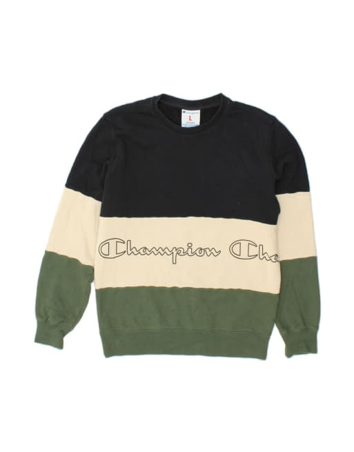 Vintage Champion Graphic Sweatshirt Jumper UK 16 Large In Black Colourblock