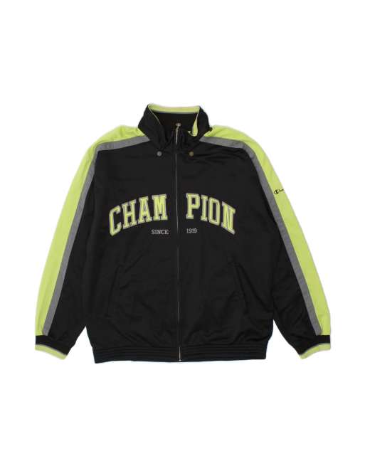 Vintage Champion Graphic Tracksuit Top Jacket Large In Black Colourblock