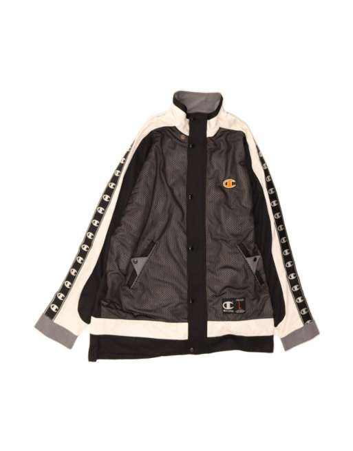 Vintage Champion Graphic Tracksuit Top Jacket Large In Black Colourblock