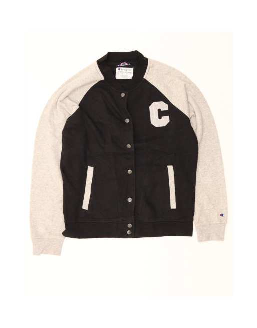 Vintage Champion Graphic Varsity Jacket UK 38 Medium In Black Colourblock