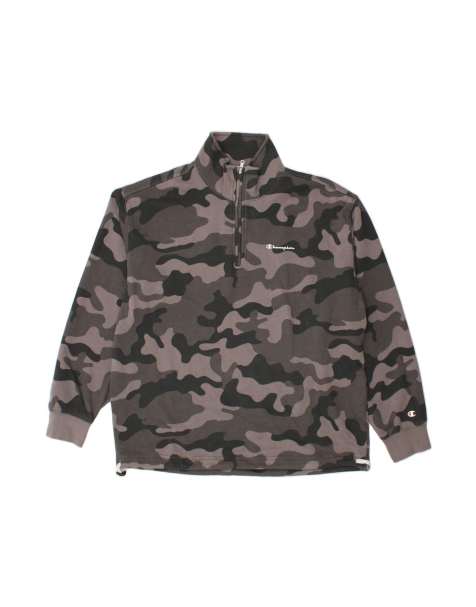 Vintage Champion Graphic Zip Neck Sweatshirt Jumper Large In Grey Camouflage - view 1