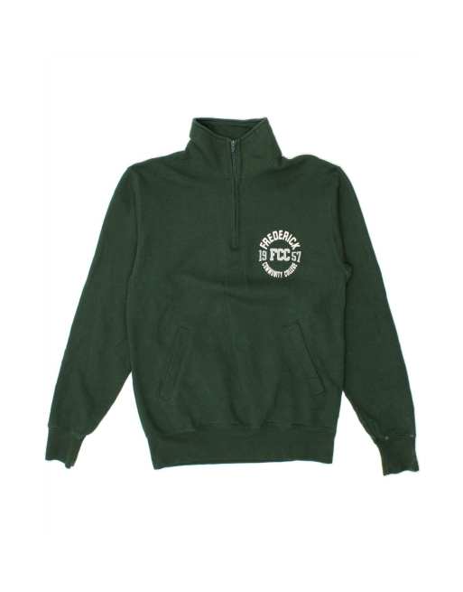 Vintage Champion Graphic Zip Neck Sweatshirt Jumper Small In Green