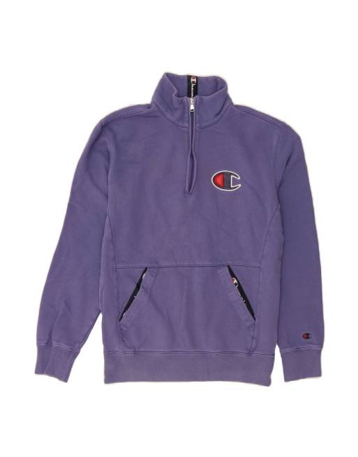Vintage Champion Graphic Zip Neck Sweatshirt Jumper Small In Purple