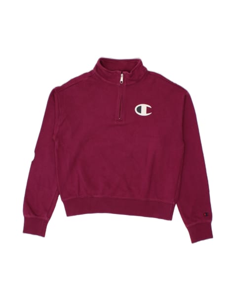 Vintage Champion Graphic Zip Neck Sweatshirt Jumper UK 16 Large In Purple - view 1