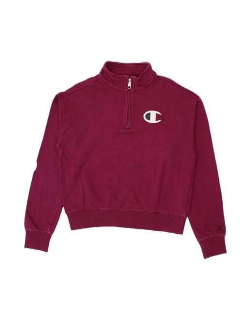 Vintage Champion Graphic Zip Neck Sweatshirt Jumper UK 16 Large In Purple