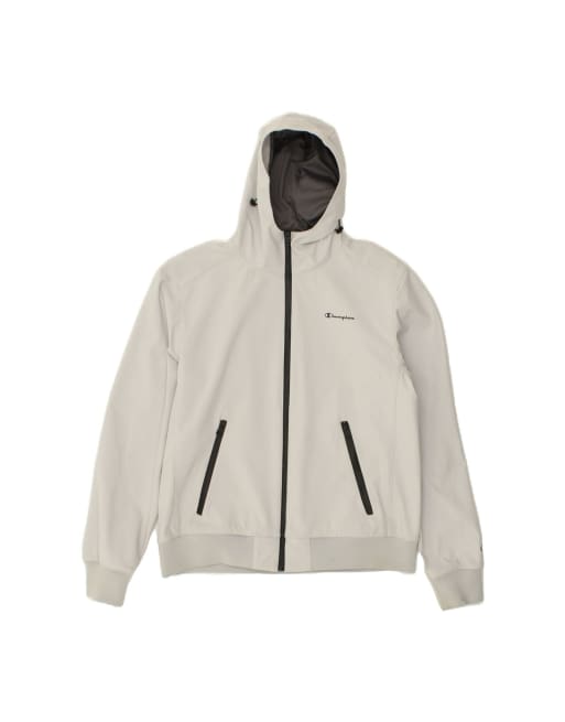 Vintage Champion Hooded Bomber Jacket UK 44 2XL In Grey