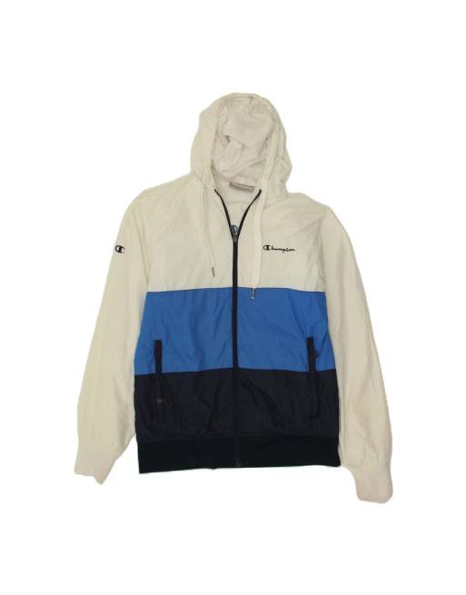 Vintage Champion Hooded Rain Jacket UK 36 Small In White Colourblock