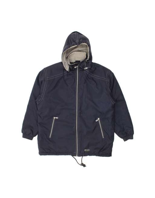 Vintage Champion Hooded Windbreaker Jacket UK 40 Large In Blue