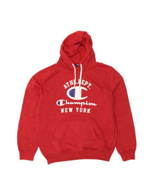 Vintage Champion New York Graphic Hoodie Jumper Large In Red