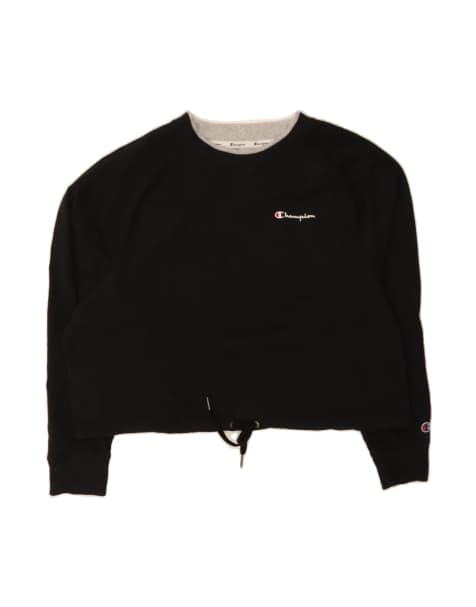 Vintage Champion Oversized Crop Sweatshirt Jumper UK 18 XL In Black - view 1