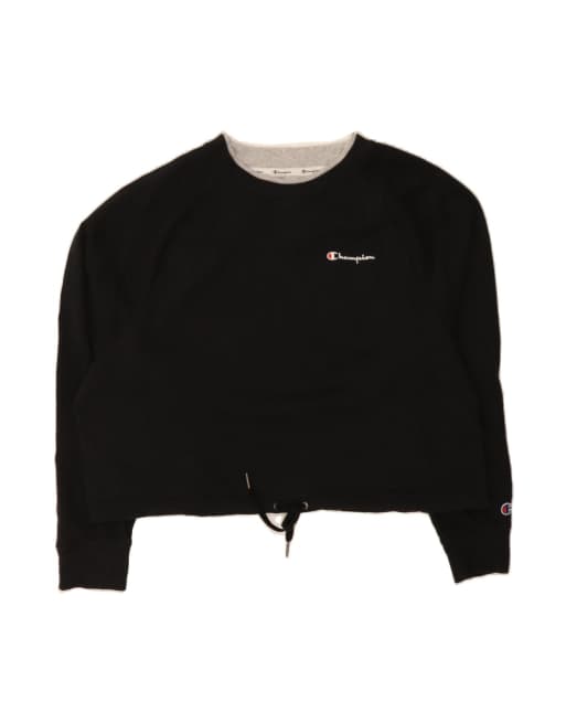 Vintage Champion Oversized Crop Sweatshirt Jumper UK 18 XL In Black