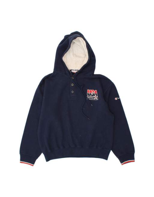 Vintage Champion Oversized Graphic Hoodie Jumper UK 10 Small In Blue