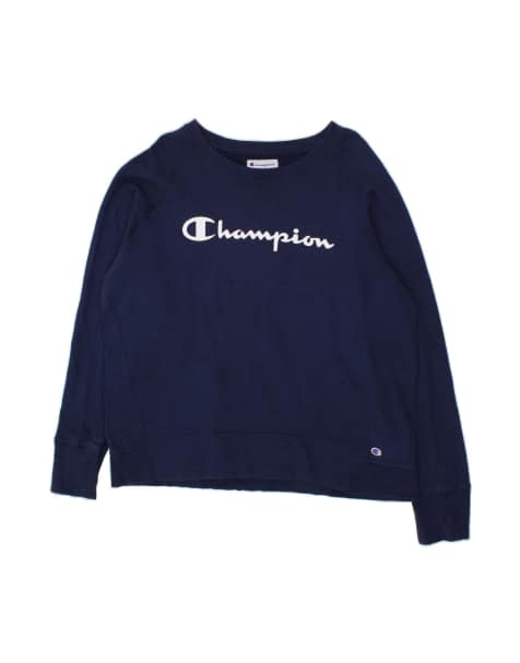 Vintage Champion Oversized Graphic Sweatshirt Jumper UK 18 XL In Blue - view 1