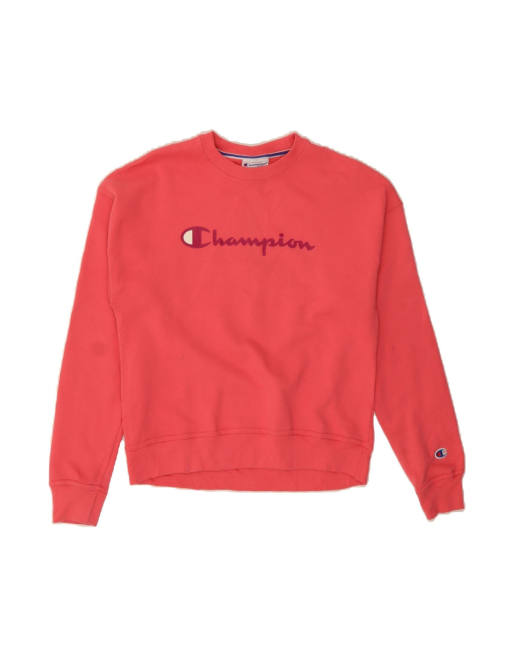 Vintage Champion Oversized Graphic Sweatshirt Jumper UK 6 XS In Pink