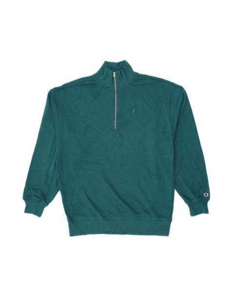 Vintage Champion Oversized Zip Neck Sweatshirt Jumper UK 6 XS In Turquoise - view 1