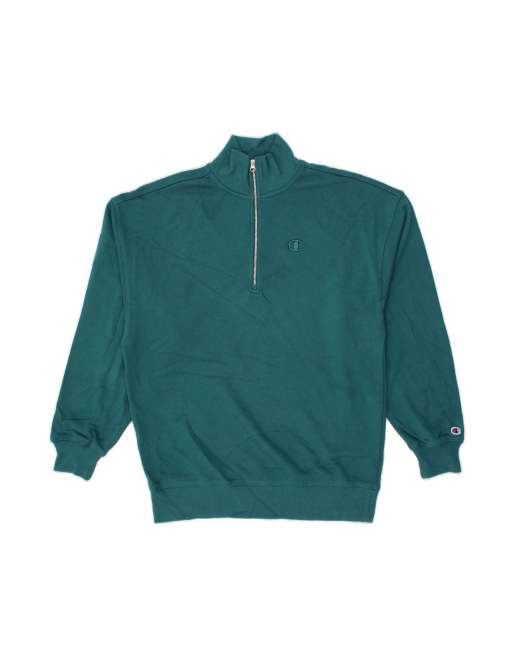 Vintage Champion Oversized Zip Neck Sweatshirt Jumper UK 6 XS In Turquoise