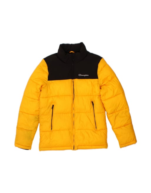 Vintage Champion Padded Jacket UK 38 Medium In Yellow Colourblock