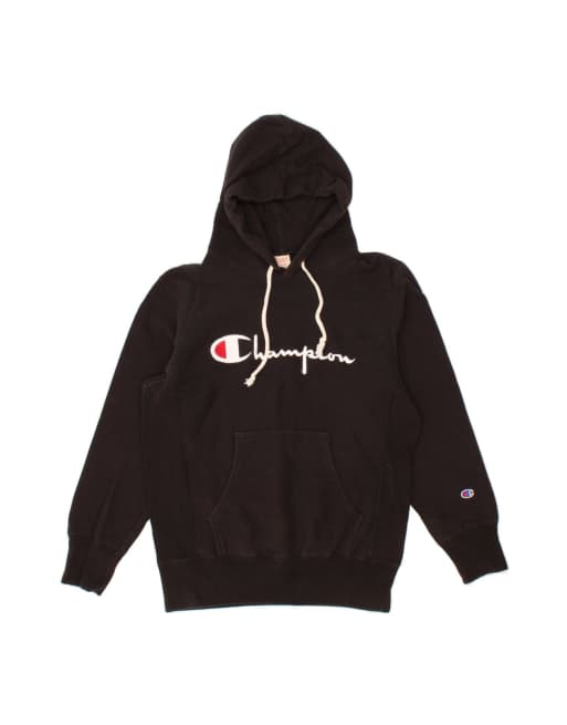 Vintage Champion Reverse Weave Graphic Hoodie Jumper Medium In Black