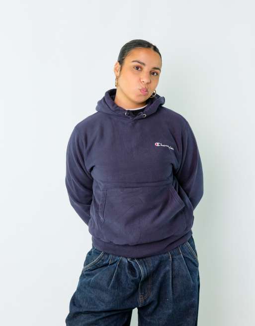 Vintage Champion S Hoodie Navy Blue