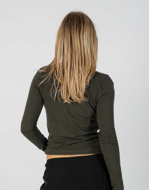 Vintage Champion S long sleeve top in dark green, 2 of 4