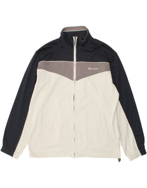 Vintage Champion Size L Colourblock Tracksuit Top Jacket in Black