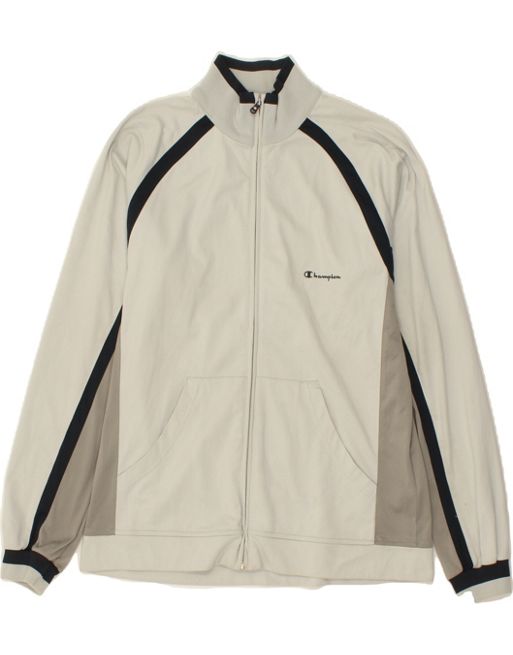 Vintage Champion Size L Colourblock Tracksuit Top Jacket in Grey