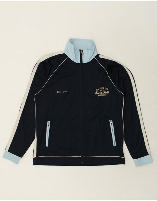 Vintage Champion Size L Colourblock Tracksuit Top Jacket in Navy Blue