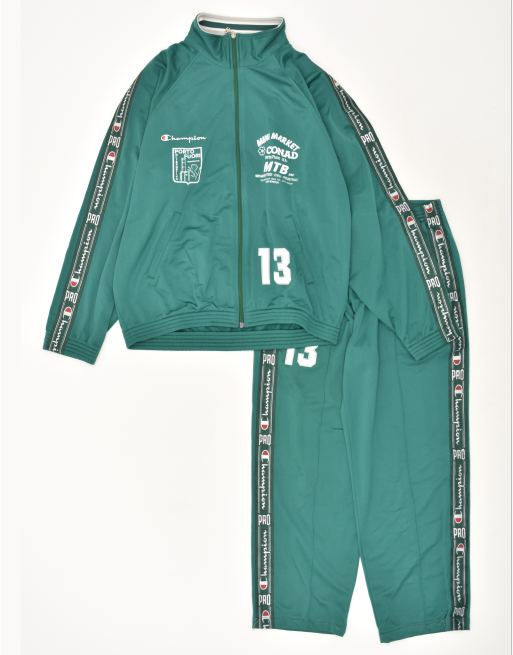 Vintage Champion Size L Graphic Full Tracksuit in Green logo print detail sweatshirt Blue ClassicfuncenterShops