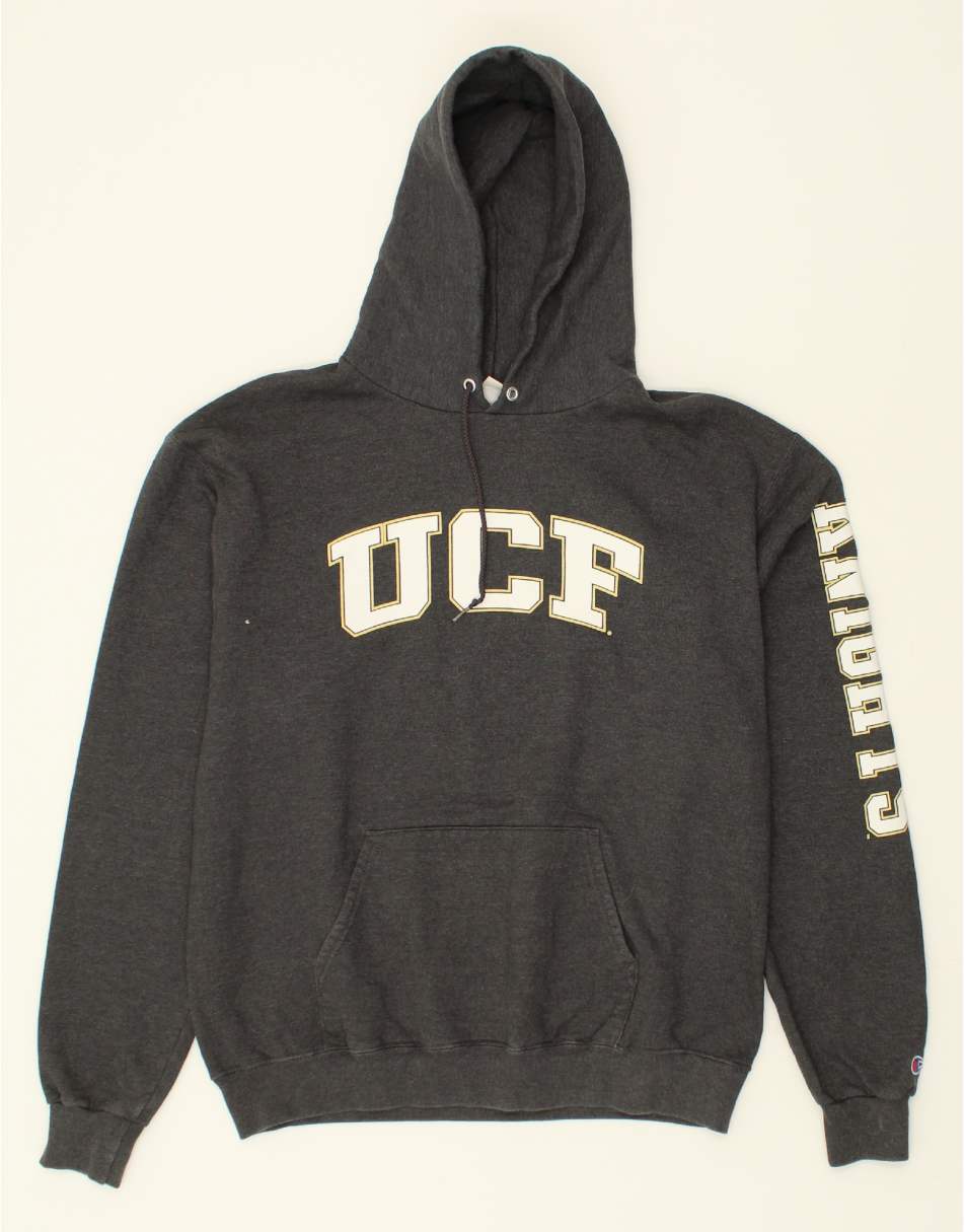 Vintage Champion Size L Graphic Hoodie Jumper in Grey