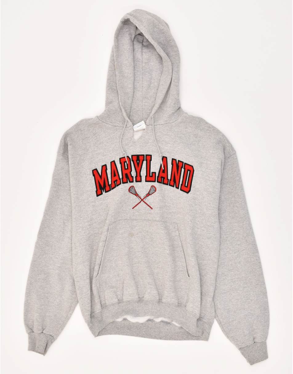 Vintage Champion Size L Graphic Hoodie Jumper in Grey