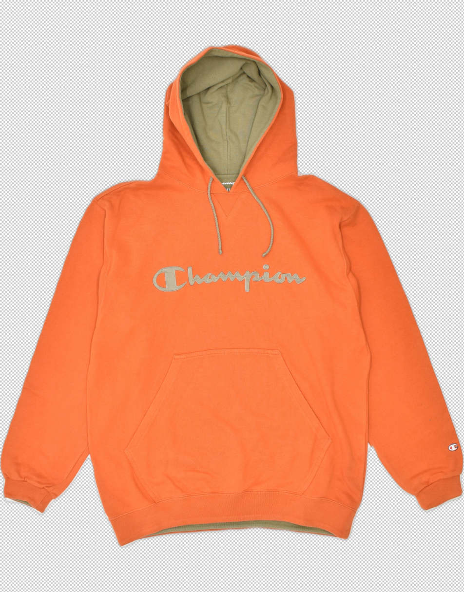 Vintage Champion Size L graphic hoodie jumper in orange