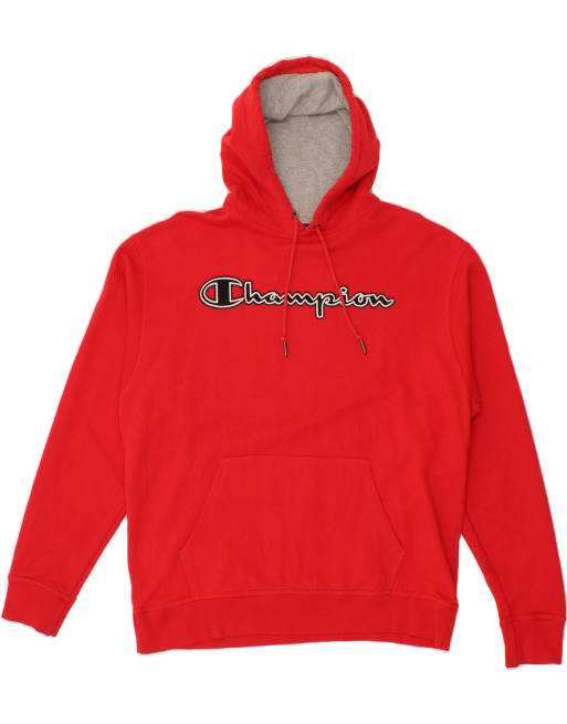 Vintage Champion Size L Graphic Hoodie Jumper in Red